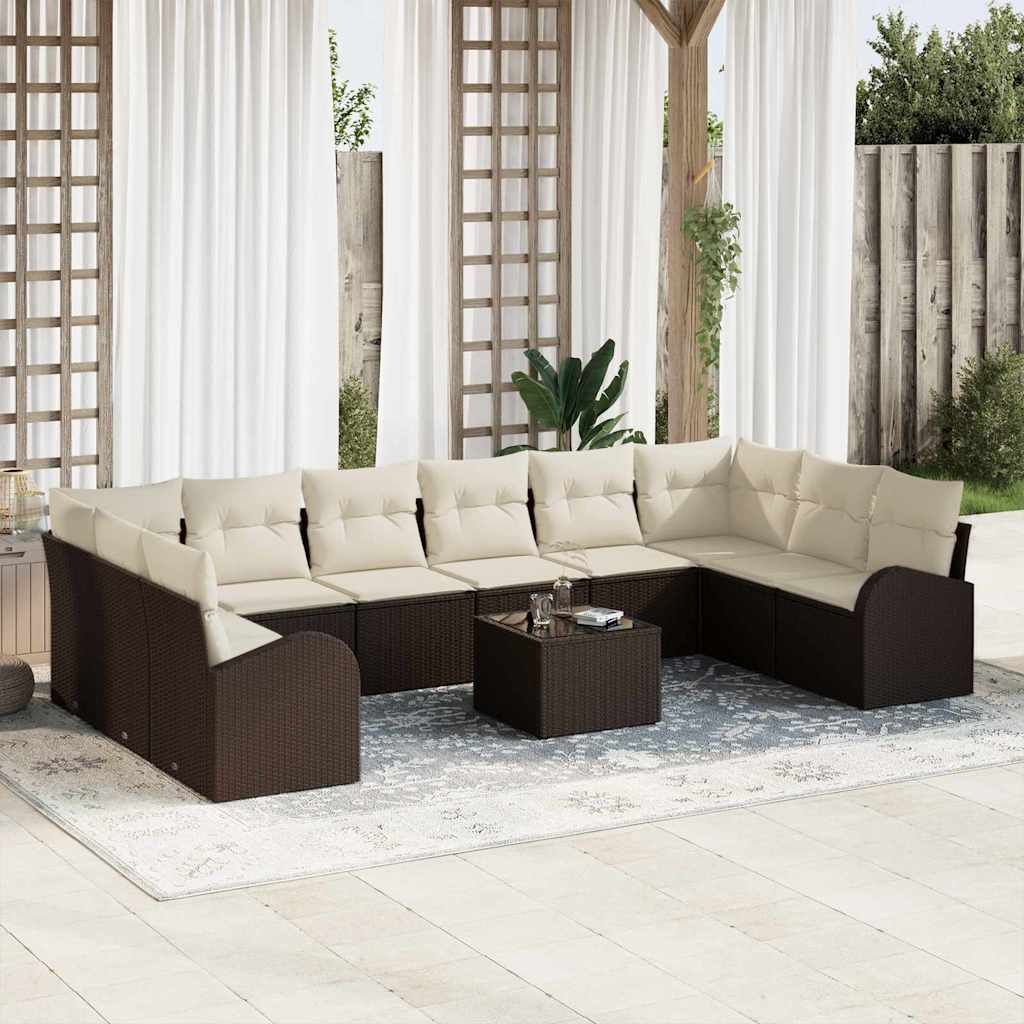 Garten-Sofa-Set mit Kissen mit Speicher 11 pcs Braun und Creme